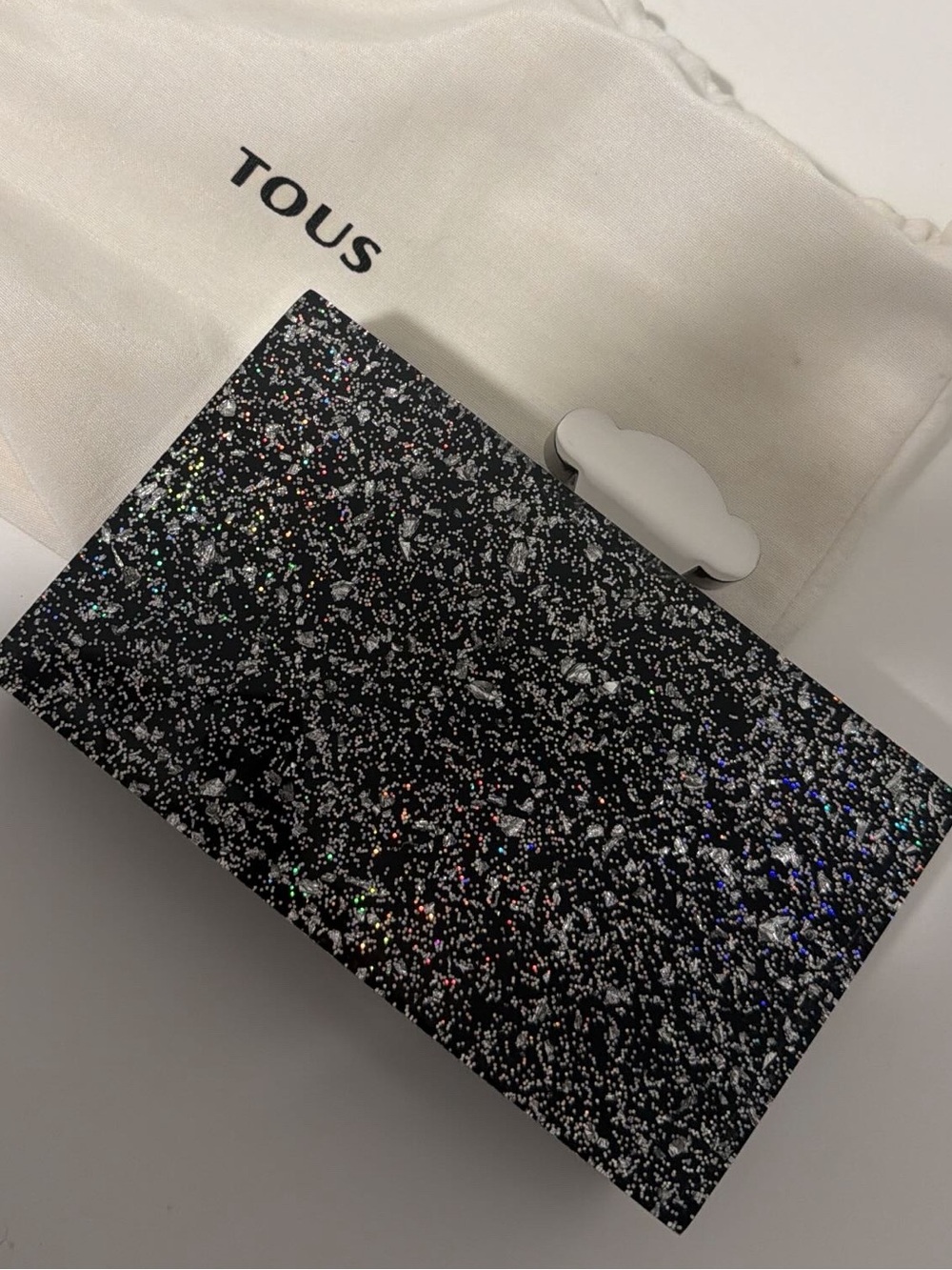 Tous Black Glitter Clutch with Silver Sparkle